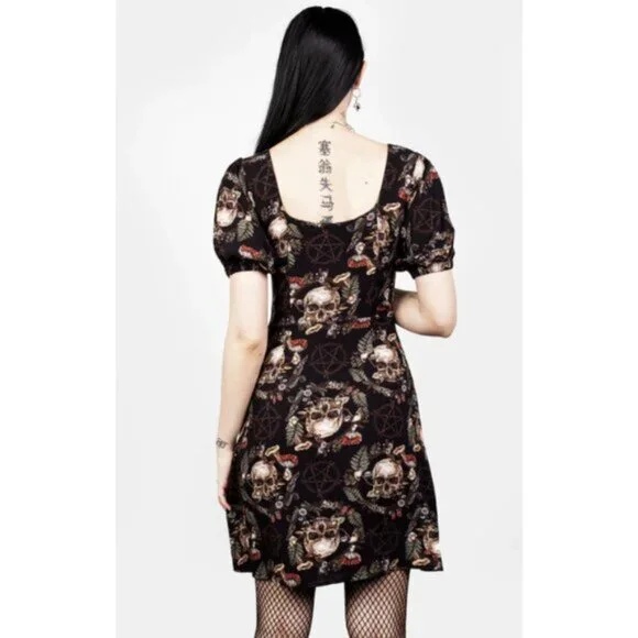 DISTURBIA Goliath skull and pentagram print mini dress - Picture 2 of 7
